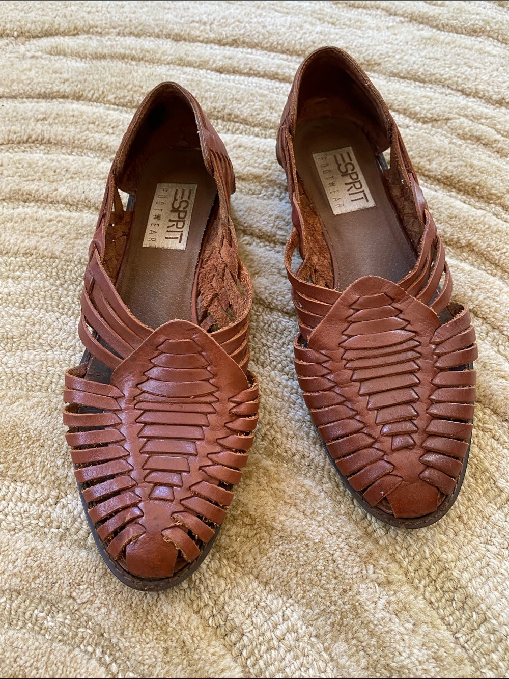 Vintage Esprit Woven Leather Huarache Sandals - Brown - Size 8.5